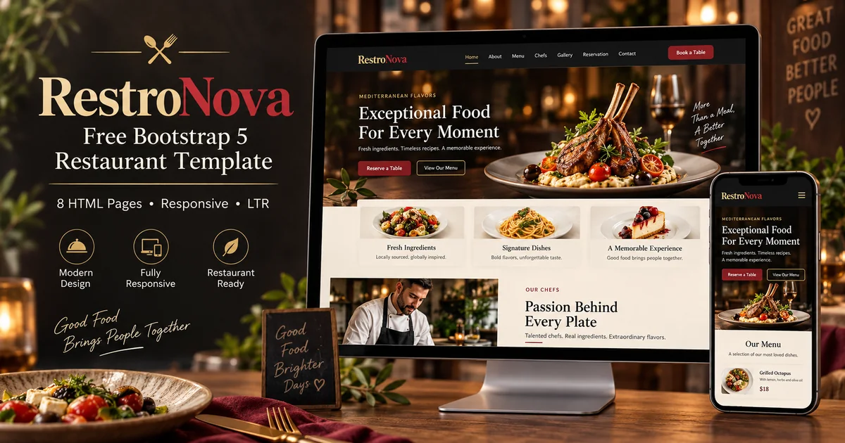 RestroNova – Free Bootstrap 5 Restaurant & Food HTML Template