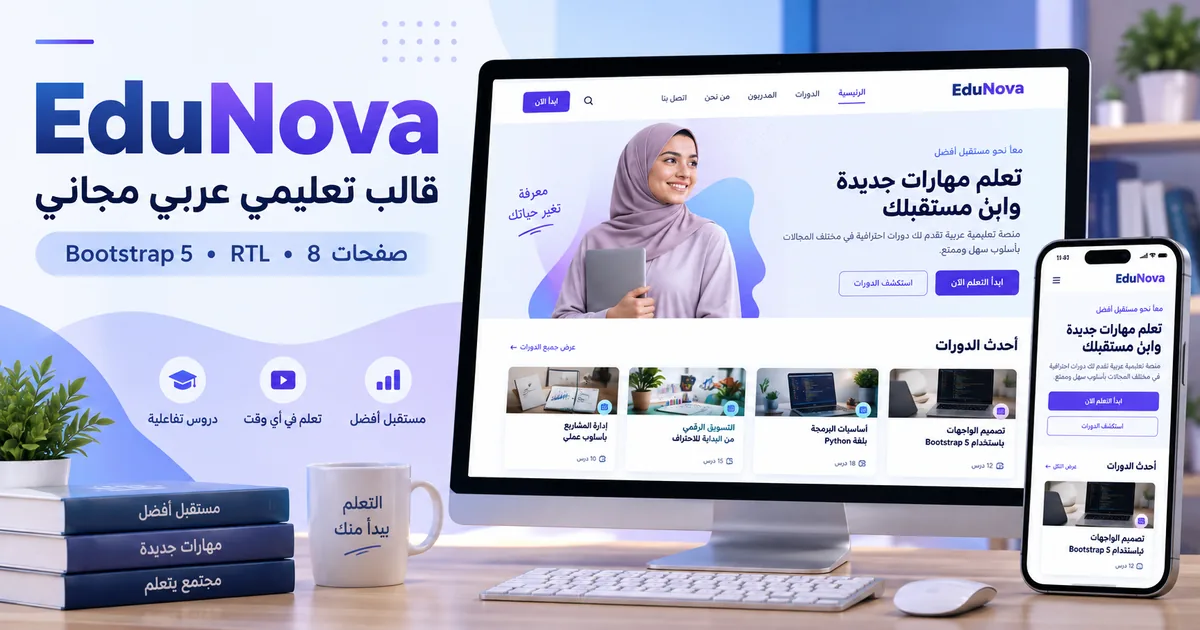 EduNova – قالب تعليمي عربي مجاني Bootstrap 5 بتصميم RTL