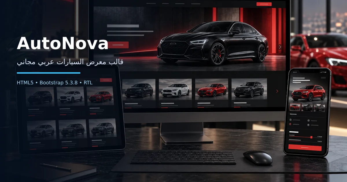 AutoNova – قالب معرض السيارات عربي مجاني Bootstrap 5 بتصميم RTL